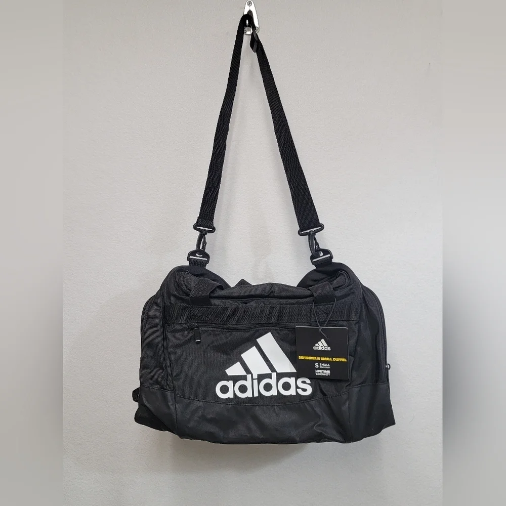 Adidas Defender IV Small Unisex Duffel Bag Black With White Logo New